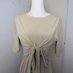 Lululemon Cotton Wrap-Front T-Shirt Dress Size S Beige/ Natural Tan